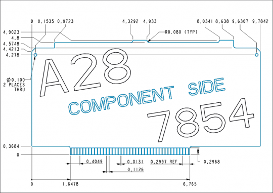 Physical dimensions of the the Tektronix 7854 A28 RAM board